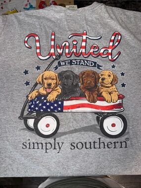 Simply Southern Grey Tee with Patriotic Puppies